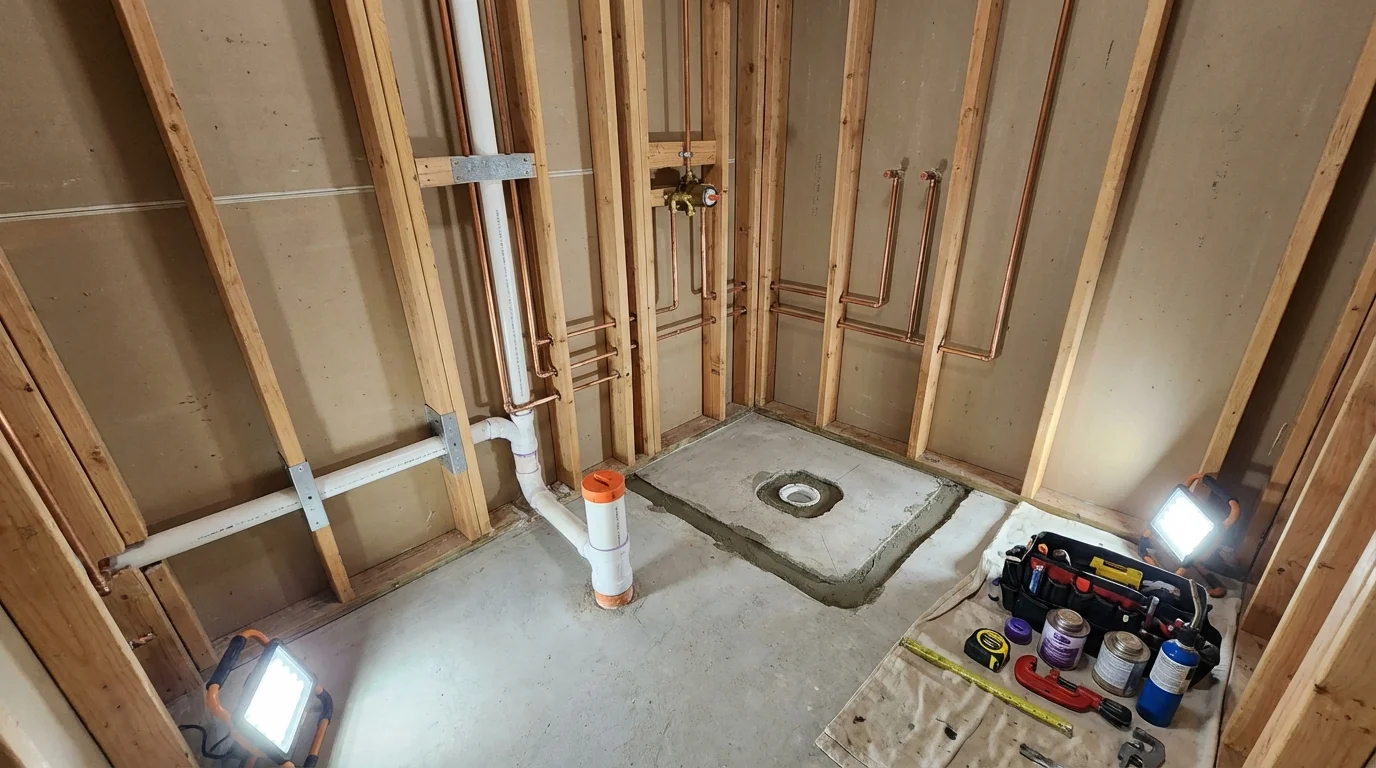 Bathroom rough-in plumbing during remodel by Johns Plumbing LLC in Falfurrias