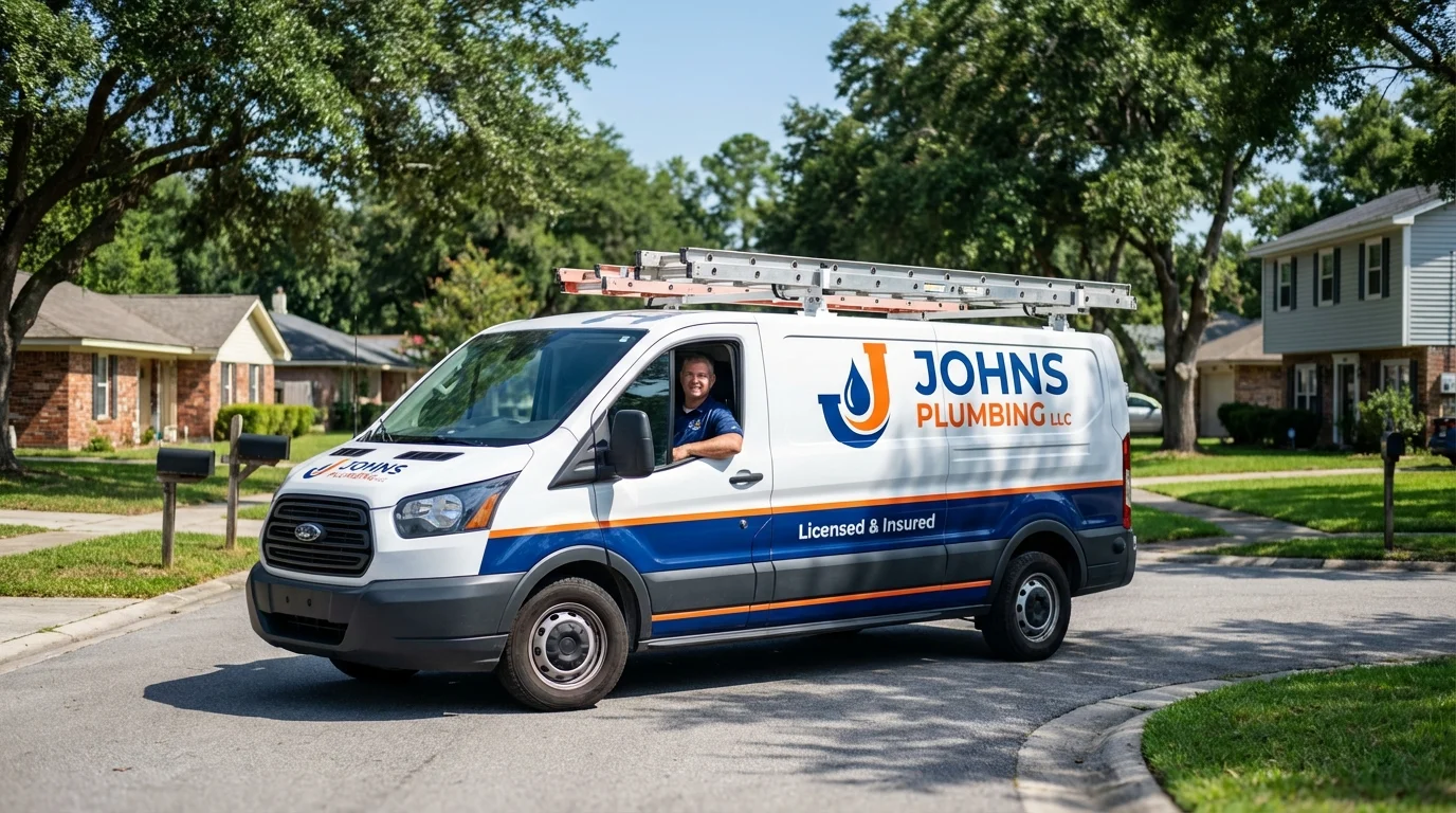 Johns Plumbing LLC service van in Falfurrias, TX
