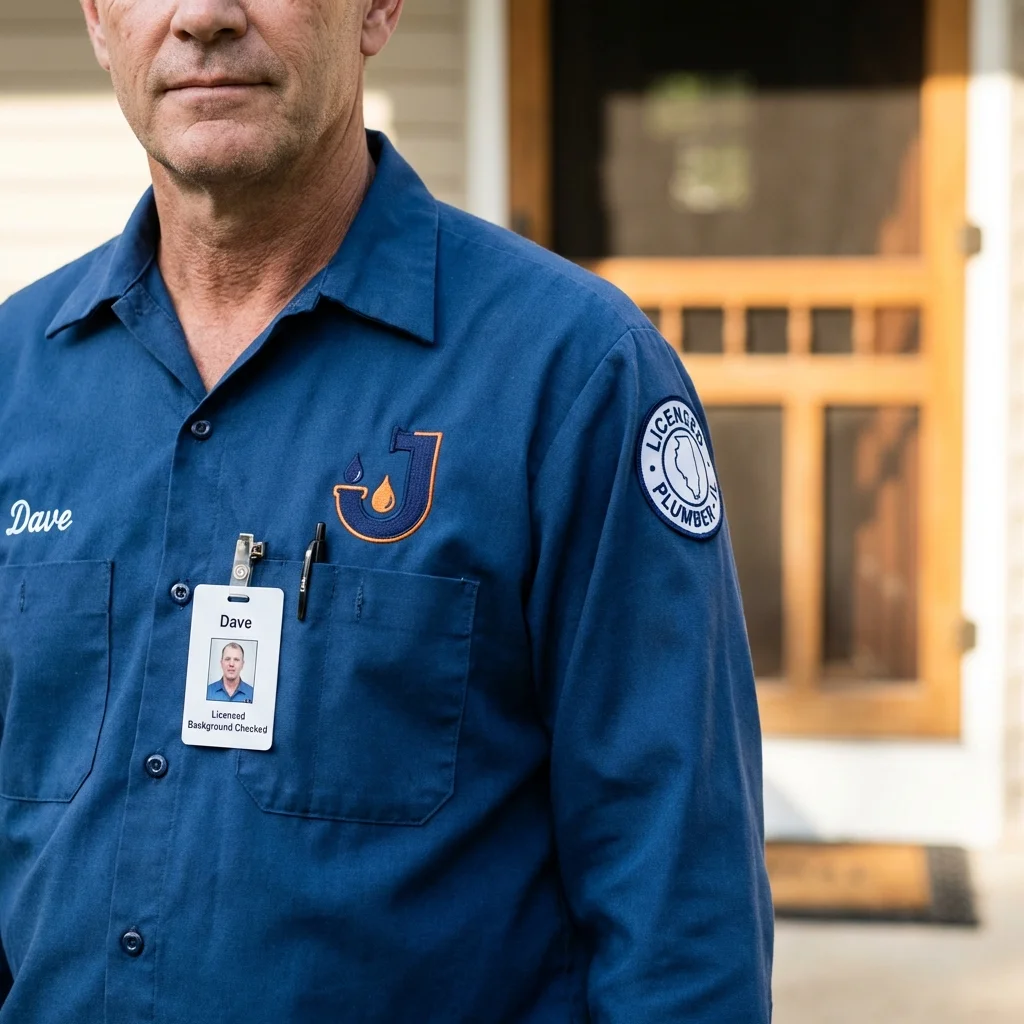 Licensed plumber showing ID badge in Falfurrias, TX