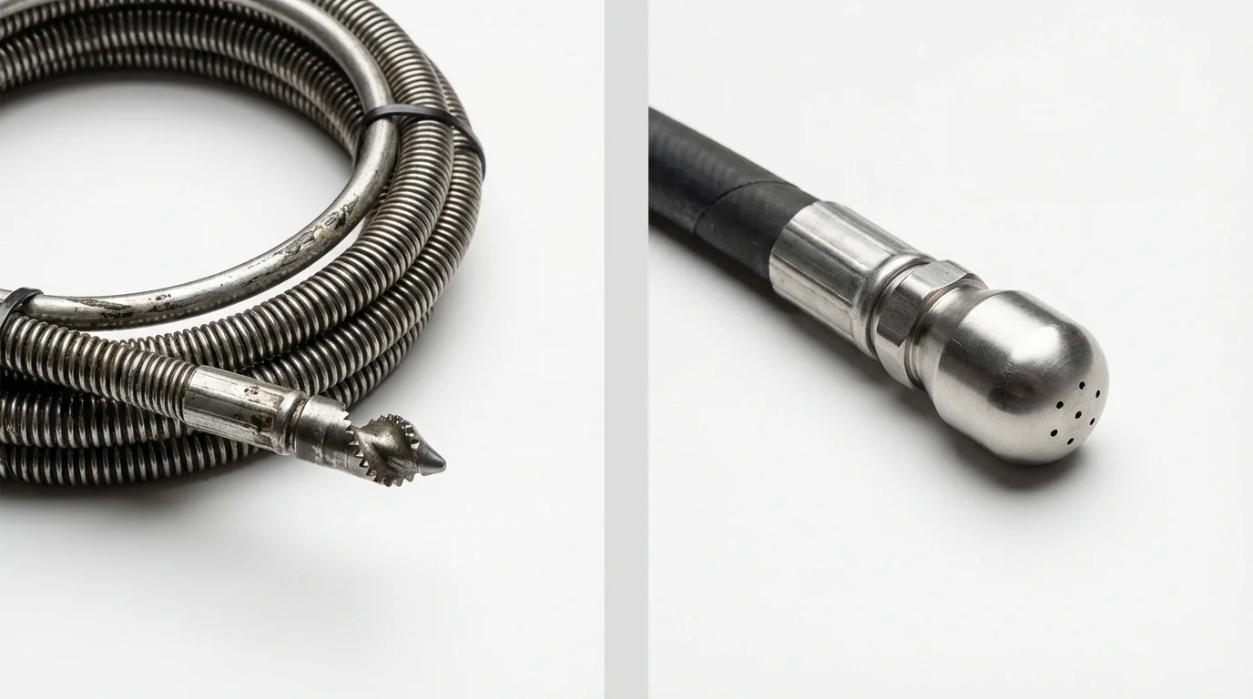 Drain snake cable and hydro jetting nozzle used for drain cleaning in Falfurrias, TX