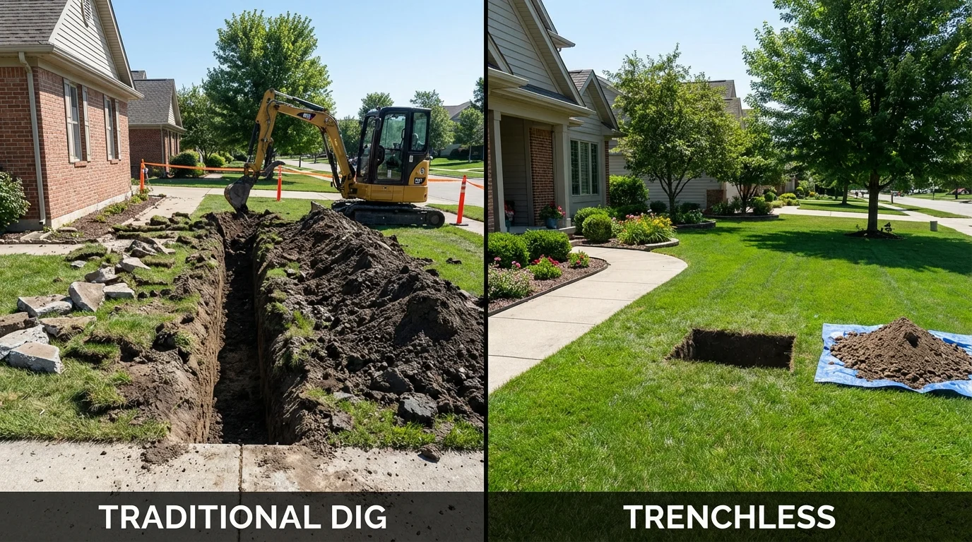 Trenchless sewer repair with minimal yard damage versus traditional excavation in Falfurrias, TX